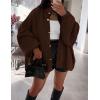 imagePRETTYGARDEN Womens Winter Button Down Cardigan Sweaters Mock Neck Lantern Long Sleeve Chunky Knit Jacket Trendy OuterwearBrown