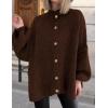 imagePRETTYGARDEN Womens Winter Button Down Cardigan Sweaters Mock Neck Lantern Long Sleeve Chunky Knit Jacket Trendy OuterwearBrown