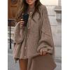 imagePRETTYGARDEN Womens Winter Button Down Cardigan Sweaters Mock Neck Lantern Long Sleeve Chunky Knit Jacket Trendy OuterwearCamel