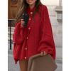 imagePRETTYGARDEN Womens Winter Button Down Cardigan Sweaters Mock Neck Lantern Long Sleeve Chunky Knit Jacket Trendy OuterwearJujube Red