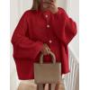 imagePRETTYGARDEN Womens Winter Button Down Cardigan Sweaters Mock Neck Lantern Long Sleeve Chunky Knit Jacket Trendy OuterwearJujube Red