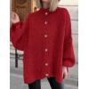 imagePRETTYGARDEN Womens Winter Button Down Cardigan Sweaters Mock Neck Lantern Long Sleeve Chunky Knit Jacket Trendy OuterwearJujube Red