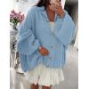 imagePRETTYGARDEN Womens Winter Button Down Cardigan Sweaters Mock Neck Lantern Long Sleeve Chunky Knit Jacket Trendy OuterwearLight Blue