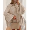 imagePRETTYGARDEN Womens Winter Button Down Cardigan Sweaters Mock Neck Lantern Long Sleeve Chunky Knit Jacket Trendy OuterwearLight Khaki