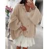 imagePRETTYGARDEN Womens Winter Button Down Cardigan Sweaters Mock Neck Lantern Long Sleeve Chunky Knit Jacket Trendy OuterwearLight Khaki