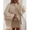 imagePRETTYGARDEN Womens Winter Button Down Cardigan Sweaters Mock Neck Lantern Long Sleeve Chunky Knit Jacket Trendy OuterwearLight Khaki