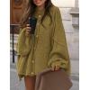 imagePRETTYGARDEN Womens Winter Button Down Cardigan Sweaters Mock Neck Lantern Long Sleeve Chunky Knit Jacket Trendy OuterwearOlive Green