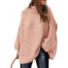 imagePRETTYGARDEN Womens Winter Turtleneck Oversized Sweaters Long Sleeve Chunky Knit Slouchy Pullover Sweater TopsLight Pink
