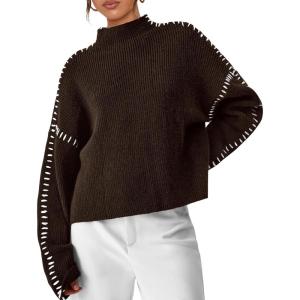 imagePRETTYGARDEN Womens Chunky Knit Winter Sweaters Casual Long Sleeve Mock Neck Oversized Loose Pullover Sweater TopsCoffee