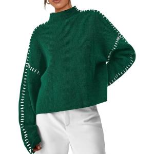 imagePRETTYGARDEN Womens Chunky Knit Winter Sweaters Casual Long Sleeve Mock Neck Oversized Loose Pullover Sweater TopsDark Green