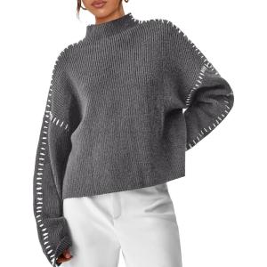 imagePRETTYGARDEN Womens Chunky Knit Winter Sweaters Casual Long Sleeve Mock Neck Oversized Loose Pullover Sweater TopsGrey