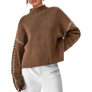 imagePRETTYGARDEN Womens Chunky Knit Winter Sweaters Casual Long Sleeve Mock Neck Oversized Loose Pullover Sweater TopsKhaki