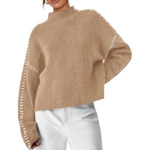 imagePRETTYGARDEN Womens Chunky Knit Winter Sweaters Casual Long Sleeve Mock Neck Oversized Loose Pullover Sweater TopsLight Khaki