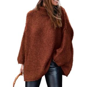 imagePRETTYGARDEN Womens Winter Turtleneck Oversized Sweaters Long Sleeve Chunky Knit Slouchy Pullover Sweater TopsBrick Red