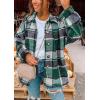 imagePRETTYGARDEN Womens Fall Clothes Plaid Shacket Jacket Trendy Casual Long Sleeve Button Down Flannel Shirts Fashion BlouseGreen