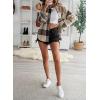 imagePRETTYGARDEN Womens Fall Clothes Plaid Shacket Jacket Trendy Casual Long Sleeve Button Down Flannel Shirts Fashion BlouseKhaki