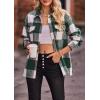 imagePRETTYGARDEN Womens Fall Clothes Plaid Shacket Jacket Trendy Casual Long Sleeve Button Down Flannel Shirts Fashion BlousePlaid Dark Green White