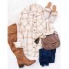 imagePRETTYGARDEN Womens Fall Clothes Plaid Shacket Jacket Trendy Casual Long Sleeve Button Down Flannel Shirts Fashion BlousePlaid Khaki