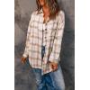 imagePRETTYGARDEN Womens Fall Clothes Plaid Shacket Jacket Trendy Casual Long Sleeve Button Down Flannel Shirts Fashion BlousePlaid Khaki