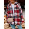 imagePRETTYGARDEN Womens Fall Clothes Plaid Shacket Jacket Trendy Casual Long Sleeve Button Down Flannel Shirts Fashion BlousePlaid Print Red
