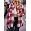 imagePRETTYGARDEN Womens Fall Clothes Plaid Shacket Jacket Trendy Casual Long Sleeve Button Down Flannel Shirts Fashion BlousePlaid Red White