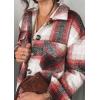 imagePRETTYGARDEN Womens Fall Clothes Plaid Shacket Jacket Trendy Casual Long Sleeve Button Down Flannel Shirts Fashion BlouseRed