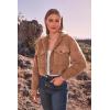 imagePRETTYGARDEN Womens Fall Clothes Sherpa Shacket Jacket Fuzzy Lapel Button Down Cropped Coat Winter OuterwearCamel
