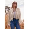 imagePRETTYGARDEN Womens Fringe Faux Suede Leather Jackets 2025 Fashion Tassel Motorcycle Cropped CoatsBeige Apricot