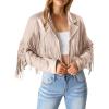imagePRETTYGARDEN Womens Fringe Faux Suede Leather Jackets 2025 Fashion Tassel Motorcycle Cropped CoatsBeige Apricot