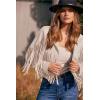 imagePRETTYGARDEN Womens Fringe Faux Suede Leather Jackets 2025 Fashion Tassel Motorcycle Cropped CoatsBeige Apricot
