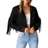 imagePRETTYGARDEN Womens Fringe Faux Suede Leather Jackets 2025 Fashion Tassel Motorcycle Cropped CoatsBlack