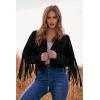 imagePRETTYGARDEN Womens Fringe Faux Suede Leather Jackets 2025 Fashion Tassel Motorcycle Cropped CoatsBlack
