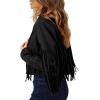 imagePRETTYGARDEN Womens Fringe Faux Suede Leather Jackets 2025 Fashion Tassel Motorcycle Cropped CoatsBlack