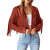 imagePRETTYGARDEN Womens Fringe Faux Suede Leather Jackets 2025 Fashion Tassel Motorcycle Cropped CoatsBrick Red