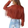 imagePRETTYGARDEN Womens Fringe Faux Suede Leather Jackets 2025 Fashion Tassel Motorcycle Cropped CoatsBrick Red