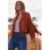 imagePRETTYGARDEN Womens Fringe Faux Suede Leather Jackets 2025 Fashion Tassel Motorcycle Cropped CoatsBrick Red