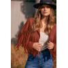 imagePRETTYGARDEN Womens Fringe Faux Suede Leather Jackets 2025 Fashion Tassel Motorcycle Cropped CoatsBrick Red