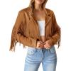 imagePRETTYGARDEN Womens Fringe Faux Suede Leather Jackets 2025 Fashion Tassel Motorcycle Cropped CoatsBrown Yellow