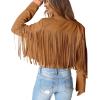 imagePRETTYGARDEN Womens Fringe Faux Suede Leather Jackets 2025 Fashion Tassel Motorcycle Cropped CoatsBrown Yellow