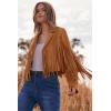 imagePRETTYGARDEN Womens Fringe Faux Suede Leather Jackets 2025 Fashion Tassel Motorcycle Cropped CoatsBrown Yellow