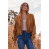 imagePRETTYGARDEN Womens Fringe Faux Suede Leather Jackets 2025 Fashion Tassel Motorcycle Cropped CoatsBrown Yellow
