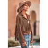 imagePRETTYGARDEN Womens Fringe Faux Suede Leather Jackets 2025 Fashion Tassel Motorcycle Cropped CoatsCoffee