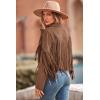 imagePRETTYGARDEN Womens Fringe Faux Suede Leather Jackets 2025 Fashion Tassel Motorcycle Cropped CoatsCoffee