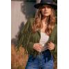 imagePRETTYGARDEN Womens Fringe Faux Suede Leather Jackets 2025 Fashion Tassel Motorcycle Cropped CoatsDark Army Green