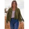 imagePRETTYGARDEN Womens Fringe Faux Suede Leather Jackets 2025 Fashion Tassel Motorcycle Cropped CoatsDark Army Green