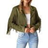 imagePRETTYGARDEN Womens Fringe Faux Suede Leather Jackets 2025 Fashion Tassel Motorcycle Cropped CoatsDark Army Green