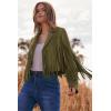 imagePRETTYGARDEN Womens Fringe Faux Suede Leather Jackets 2025 Fashion Tassel Motorcycle Cropped CoatsDark Army Green