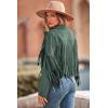 imagePRETTYGARDEN Womens Fringe Faux Suede Leather Jackets 2025 Fashion Tassel Motorcycle Cropped CoatsGreen