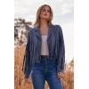 imagePRETTYGARDEN Womens Fringe Faux Suede Leather Jackets 2025 Fashion Tassel Motorcycle Cropped CoatsHaze Blue