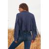 imagePRETTYGARDEN Womens Fringe Faux Suede Leather Jackets 2025 Fashion Tassel Motorcycle Cropped CoatsHaze Blue